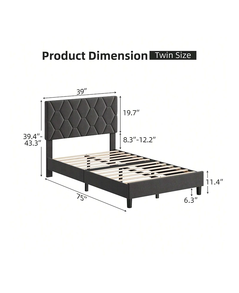 gaomon Bed Frame With Headboard Upholstered Bed Frame, Heavy-Duty Platform Bed Frame With Strong Wood Slats, Upholstered Mattress Foundation No Box Sp