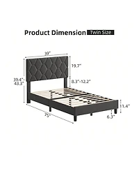 gaomon Bed Frame With Headboard Upholstered Bed Frame, Heavy-Duty Platform Bed Frame With Strong Wood Slats, Upholstered Mattress Foundation No Box Sp