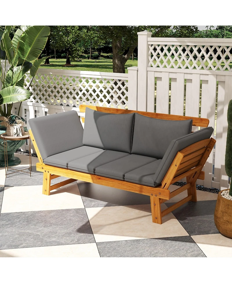 Outsunny Wooden Garden Bench for Outdoor w/ Cushions, Patio Loveseat, Gray