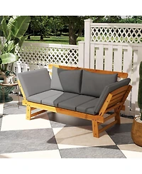 Outsunny Wooden Garden Bench for Outdoor w/ Cushions, Patio Loveseat, Gray