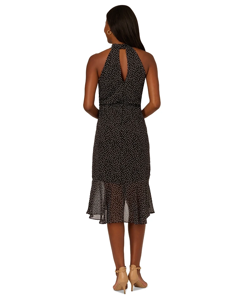 Adrianna Papell Women's Dot-Print Waterfall-Ruffle Dress