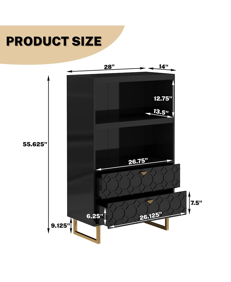 Boyel Living 2-shelf Bookcase with Storage Drawers