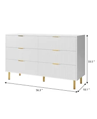 gaomon White 6 Drawer Dresser for Bedroom, 56” Wide Wood Dresser Organizer with Metal Legs