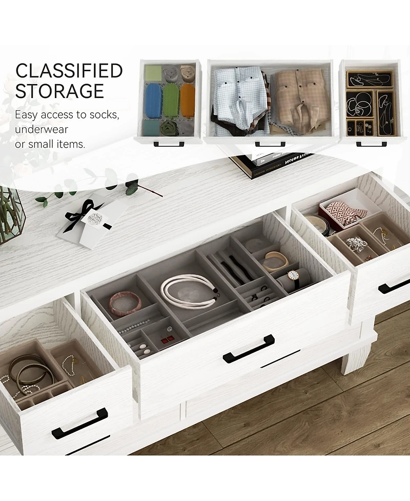 Dresser for Bedroom, 7 Drawers Modern Wood Dresser, 51" Wide Chest of Drawers Closet, Wooden Dresser Organizer ,White