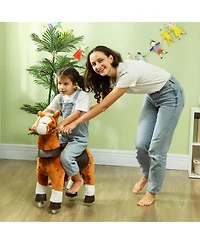 Qaba Ride on Horse, Walking Horse Toy, Kids Plush Riding Pony w/ Wheels