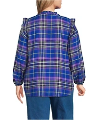 Lands' End Women's Plus Ruffle Front Flannel Popover Blouse