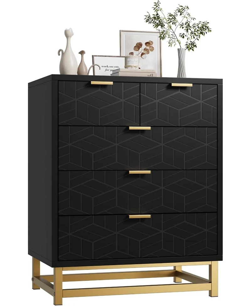 Dressers for Bedroom Drawer, Chest of Drawers with Metal Base, Modern Dresser Chest Cabinet Organizer,Black