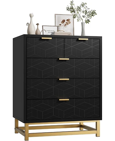 Dressers for Bedroom Drawer, Chest of Drawers with Metal Base, Modern Dresser Chest Cabinet Organizer,Black