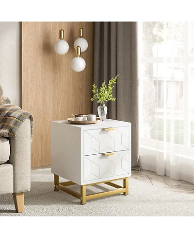 gaomon White Nightstand, Modern 2 Drawer Dresser for Bedroom, Large End Side Table Bedside Table with 2 Drawers