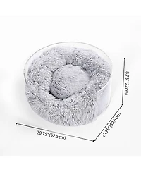 Bette 20.75" x 20.75" Small/Medium Modern Acrylic Calming Fluffy Donut Pet Bed with Washable Cover, Light Gray/Clear