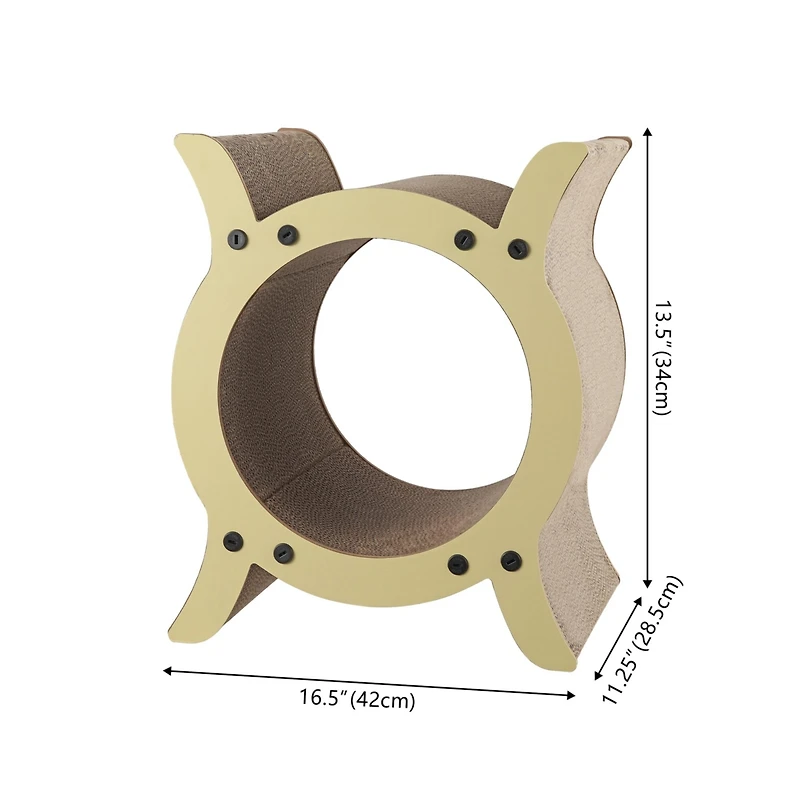 Nyan 16.5" Modern Cardboard Tunnel Cat Scratcher with Catnip, Almond