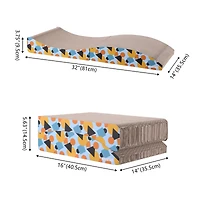 The Licker Store Eero 32" Modern Cardboard Foldable Lounge Cat Scratcher with Catnip, Blue/Orange