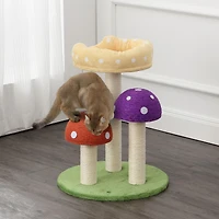The Licker Store Pixie 22.5" 3-Tier Cottage Sisal Mushroom Cat Tree with Scratching Posts, Napping Perch, and Dangling Bell Toy, Multi