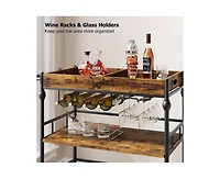 gaomon 3-Tier Rolling Bar Cart with Wheels, Metal Serving Cart with Wine Rack & Removable Tray for Home, Kitchen, Dining Room, and Living Area-Retro B