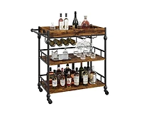 gaomon 3-Tier Rolling Bar Cart with Wheels, Metal Serving Cart with Wine Rack & Removable Tray for Home, Kitchen, Dining Room, and Living Area-Retro B