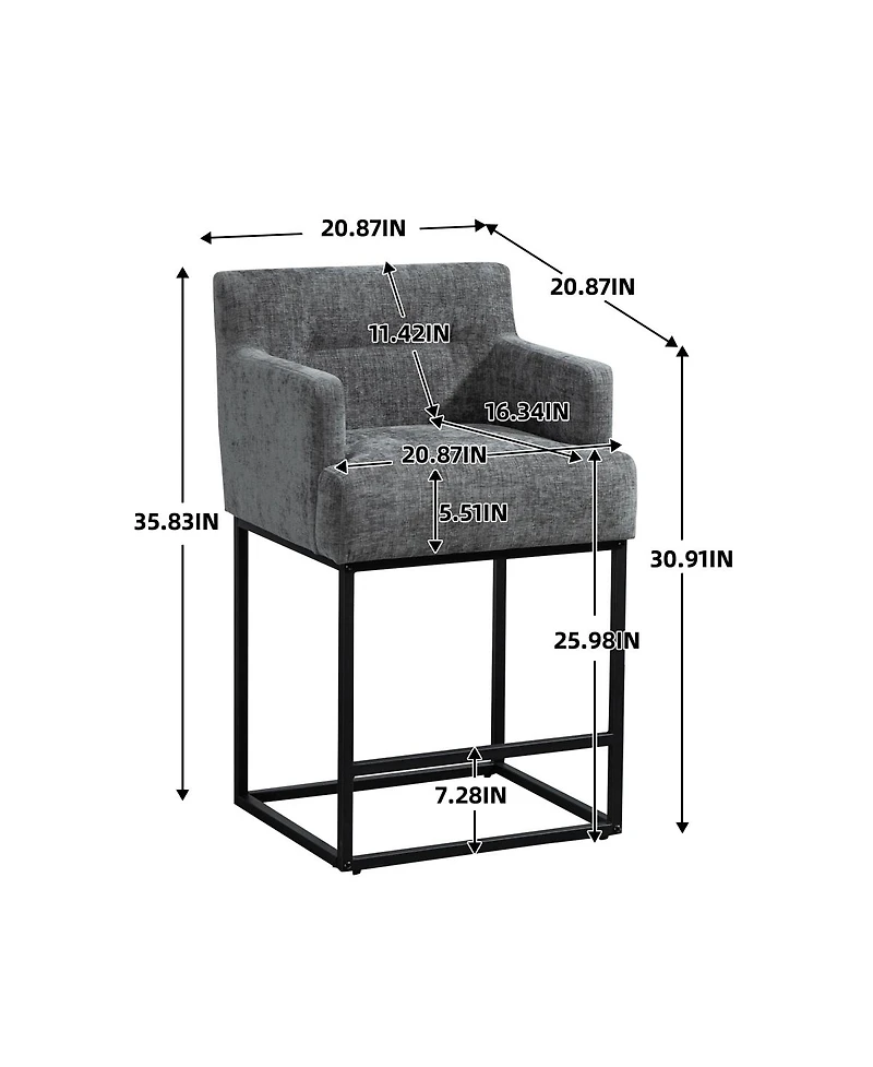 Set of 2 High Quality Counter Height Bar Stools,Black Metal Frame Bar Chairs with Backs-The Pop Home