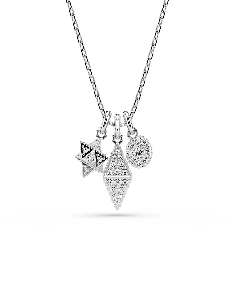 Swarovski Round Cut, Sphere and Cube, White, Rhodium Plated Dextera Pendant Necklace