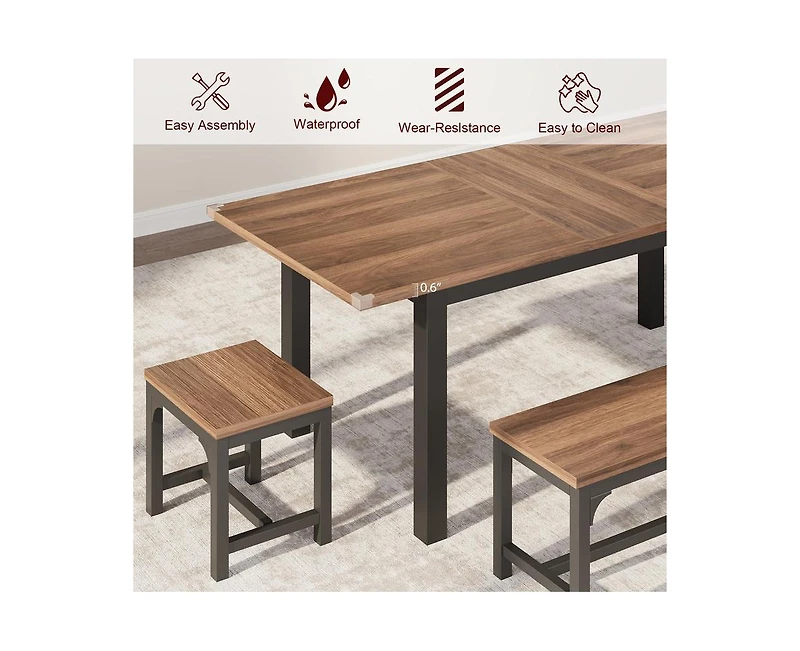 gaomon 5-Piece Dining Table Set for 4-6, 63" Extendable Dining Room Table Set for 4,Dining Table Set for 6 with Metal Frame,Kitchen Table & Chairs Set