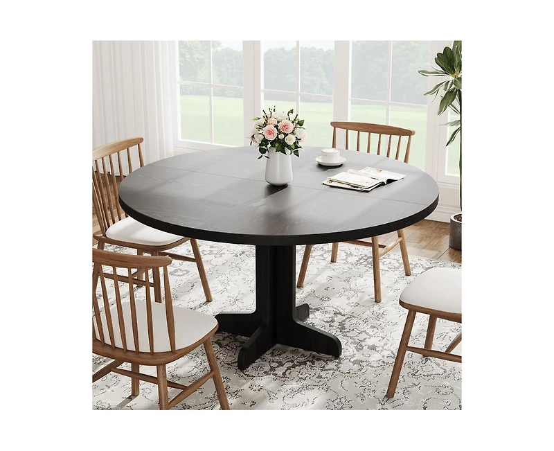 gaomon Round Dining Table for 4-6 People, 47 Inch Farmhouse Kitchen Table with Wooden Tabletop and Stable Base, Circle Dinning Room Table for Home Din