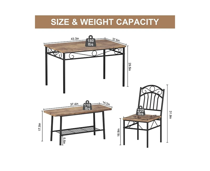 gaomon Dining Table Set for 4,Kitchen Table with Chairs Set of 4,Kitchen Table Set with 2 Chairs and Bench,4 Piece Dining Room Table Set for Small Spa