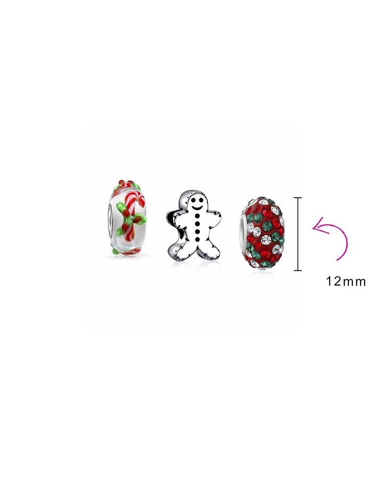 Bling Jewelry Christmas Charm Bead Set Gingerbread Candy Cane and Cookie for Bracelets
