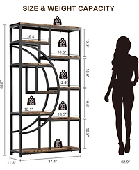 gaomon Retro Open Bookshelf, Tall Storage Rack with 9 Tiers, Display Shelf, Indoor Plant Stand, Storage Rack, Multifunctional Shelf