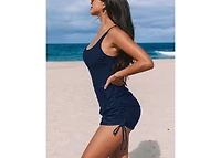 Cupshe Women's Square Neck Ruched Drawstring Side Shirred Swim Dress
