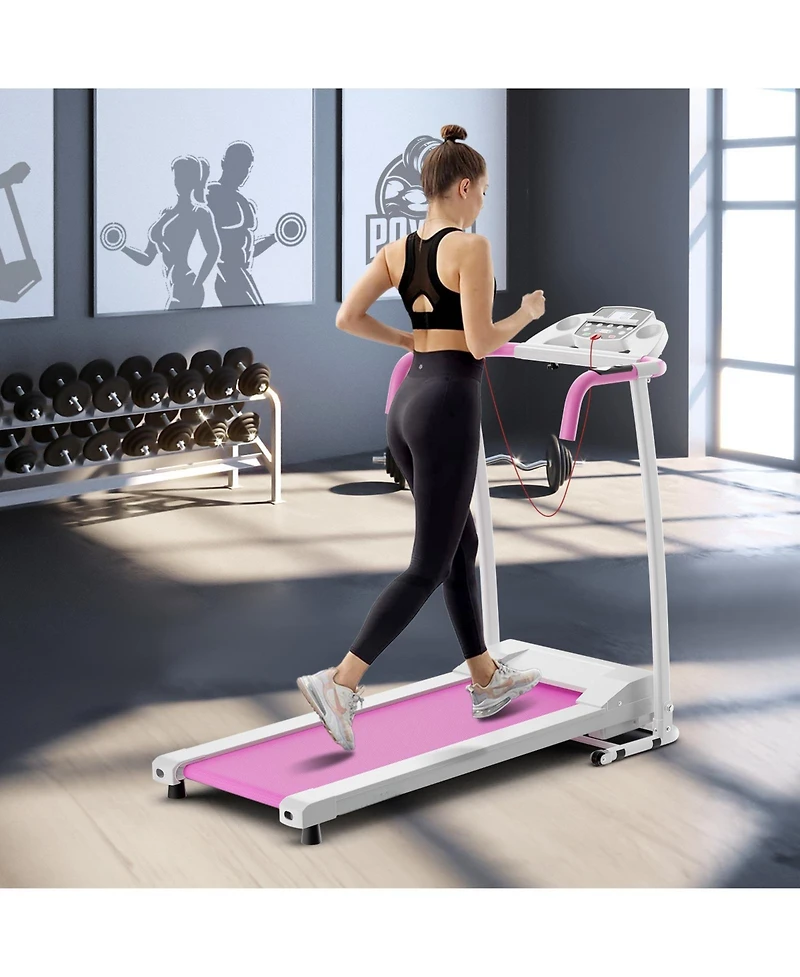 Hongge Folding Treadmill with 12 Preset Programs and Lcd Display-White
