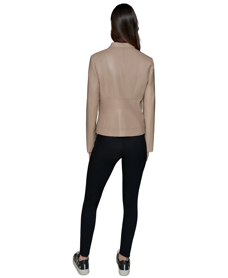 Karl Lagerfeld Paris Women's Fitted Mock-Neck Faux-Leather Jacket