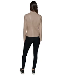 Karl Lagerfeld Paris Women's Fitted Mock-Neck Faux-Leather Jacket