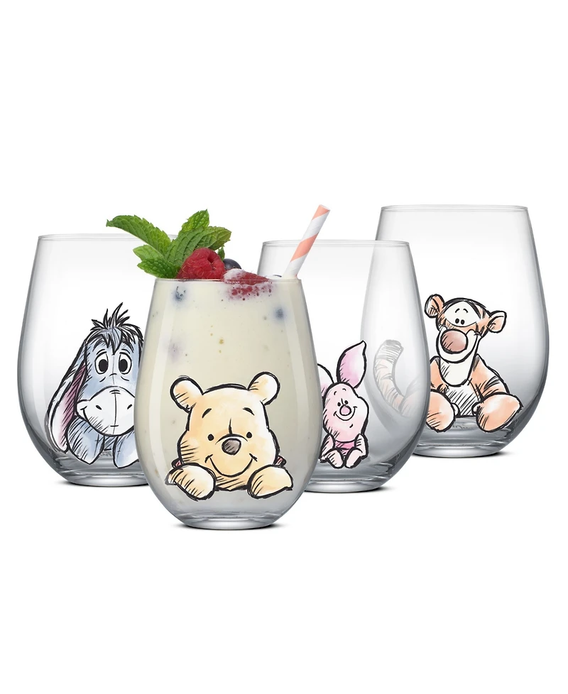 JoyJolt Disney Winnie Pooh Exploring Classic Stemless Wine Glasses, Set of 4