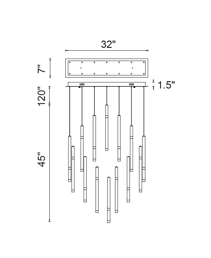 Cwi Lighting 46" Metal Flute 14 Light Led Chandelier