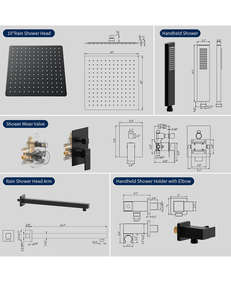 Slickblue Male Npt Matte Black Shower System - Rain Shower Head and Handheld Faucet Set for Bathroom