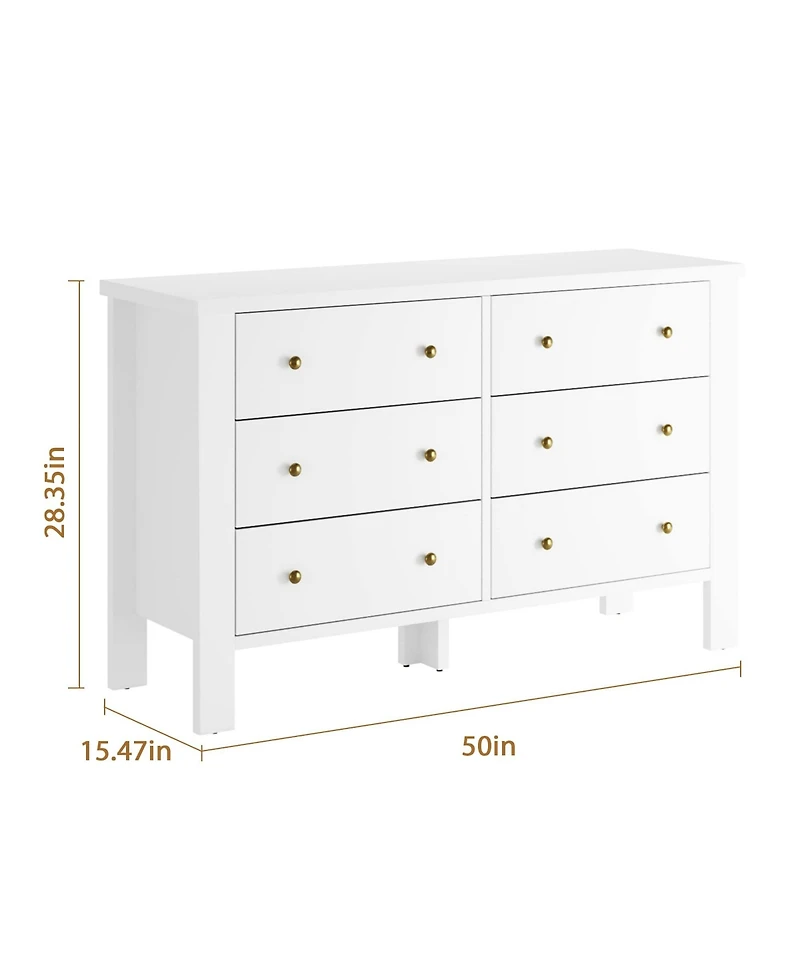 gaomon White Dresser for Bedroom, 6 Drawer Dresser with Metal Handle, Dresser Organizer