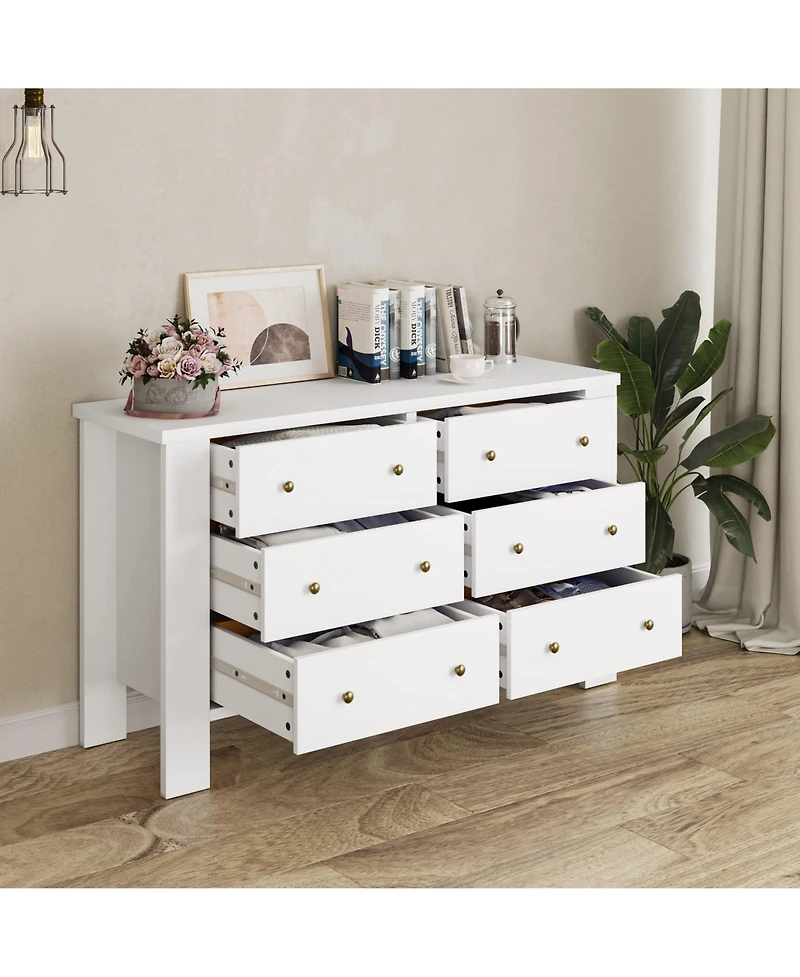 gaomon White Dresser for Bedroom, 6 Drawer Dresser with Metal Handle, Dresser Organizer