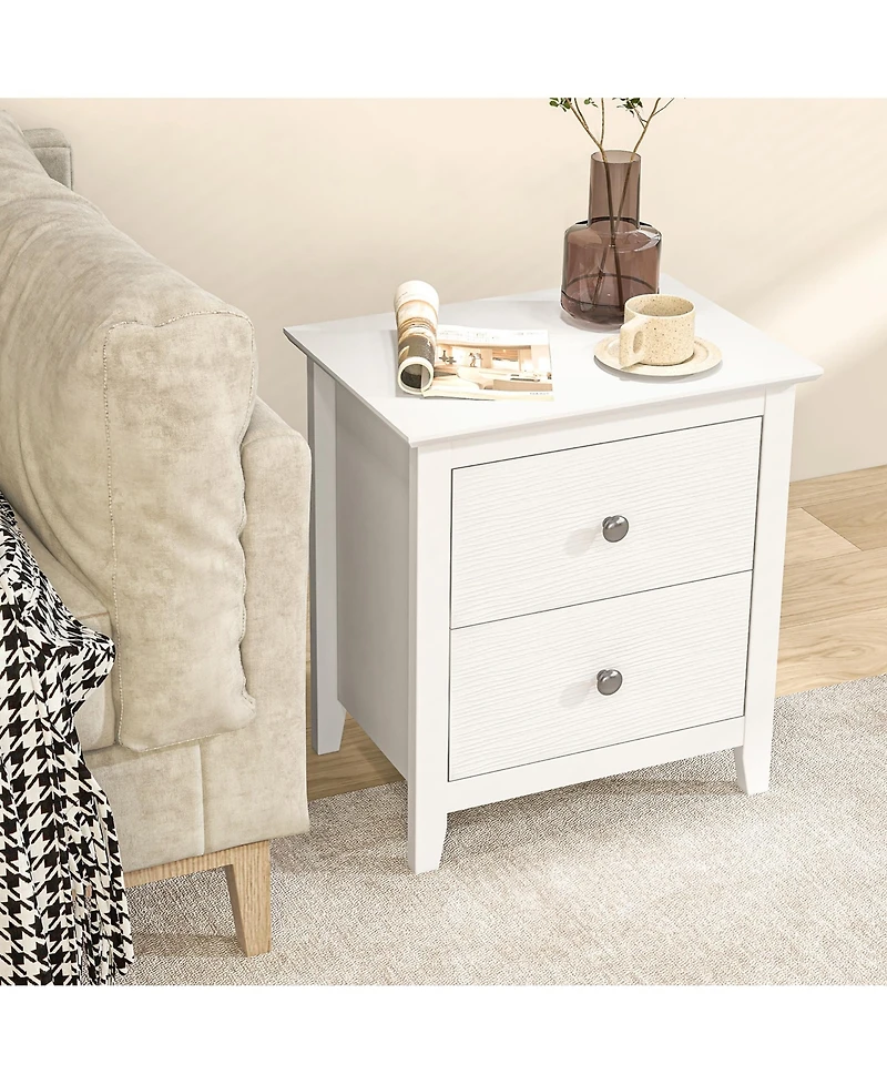 Gymax Modern Nightstand with Storage 2 Drawers & Support Legs for Bedroom White
