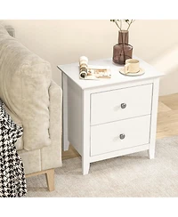 Gymax Modern Nightstand with Storage 2 Drawers & Support Legs for Bedroom White