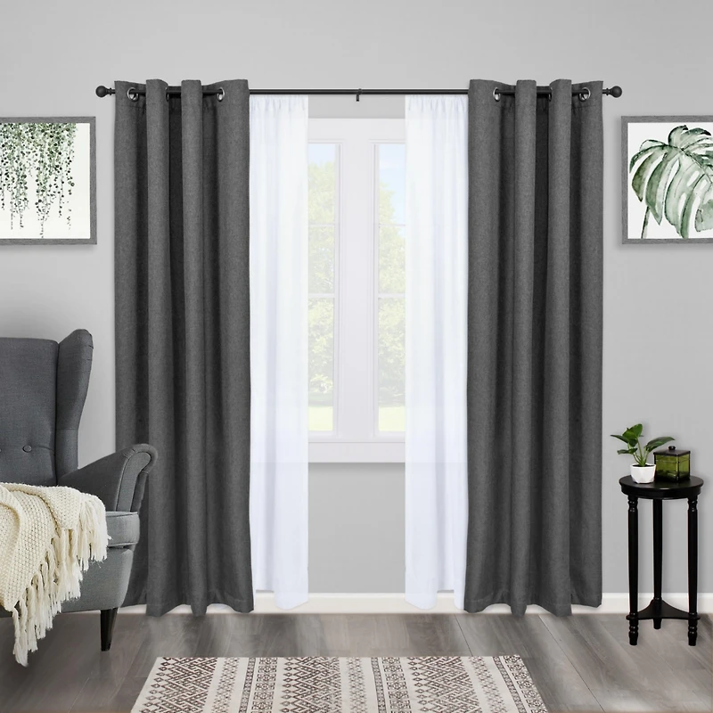 Kenney 5/8 Inch Standard Double Curtain Rod with Decorative Ball Finials in Matte Black