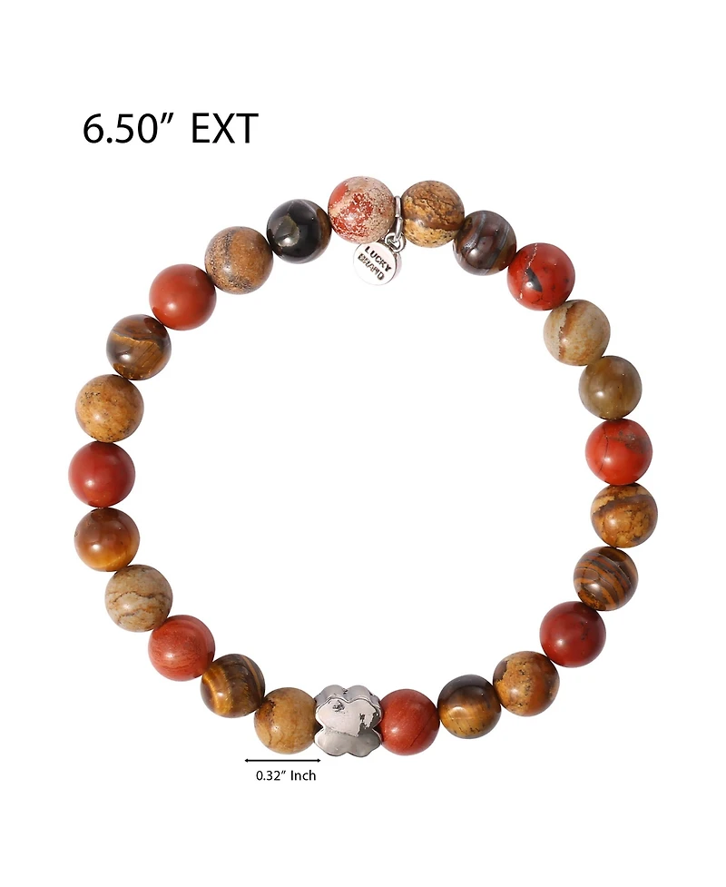 Lucky Brand Red Jasper Mens Bracelet, Stretch Beaded Bracelet for Men with Clover Logo and Jasper Beads
