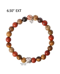 Lucky Brand Red Jasper Mens Bracelet, Stretch Beaded Bracelet for Men with Clover Logo and Jasper Beads