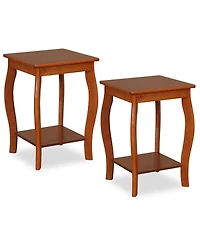 Gymax 2-Tier Square End Table Set of 2 Narrow Sofa Side Nightstand w/ Storage Shelf