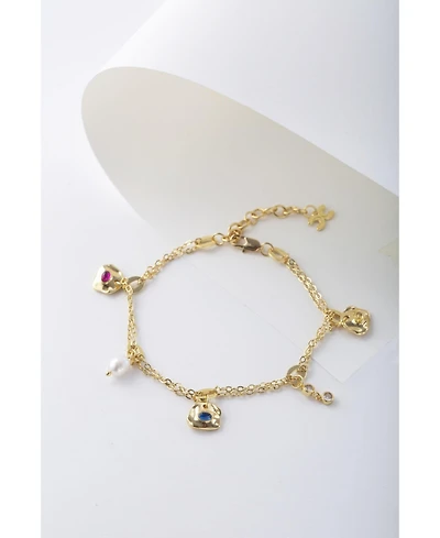 Iris Colored Cubic Zirconia and Freshwater Pearl Charms Anklet