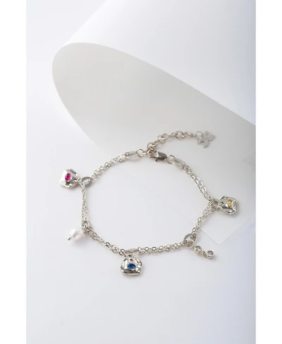 Iris Colored Cubic Zirconia and Freshwater Pearl Charms Anklet