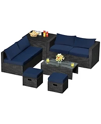 Sugift 8 Pieces Patio Rattan Storage Table Furniture Set