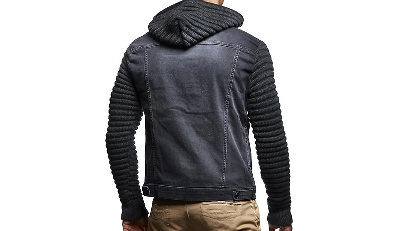 Leif Nelson Men's LN5240 Casual Denim Jacket with Knitted Sleeves