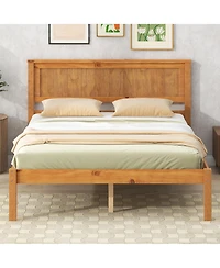 Slickblue Full Platform Bed Frame with Headboard - Wood Slat Support, No Box Spring Needed, Oak