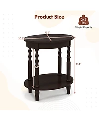 Gymax 2 Pcs 2-Tier End Table Oval Compact Sofa Side Nightstand w/ Storage Shelf