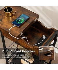 Gymax Side End Sofa Table Nightstand with Charging Station Flip-Up Top for Living Room