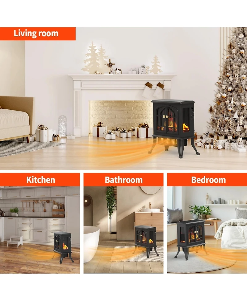 Sugift 2000W Electric Fireplace Stove Heater Space Heater with 3D Flame Effect