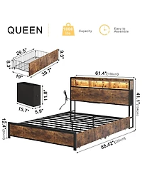 Hausource Queen/Full Size Bed Frame with Storage Headboard & 2 Drawers Platform Bed No Box Spring Needed, Queen